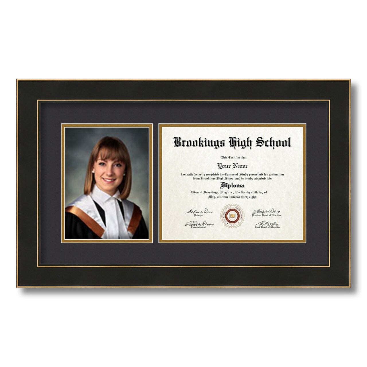 ArtToFrames 8x10 inch Diploma Frame with 6" x 8" Inch Image Opening - Framed with Black and Gold Mats, Comes with Regular Acrylic and Sawtooth Hanger for Wall Hanging (DT-8x10)